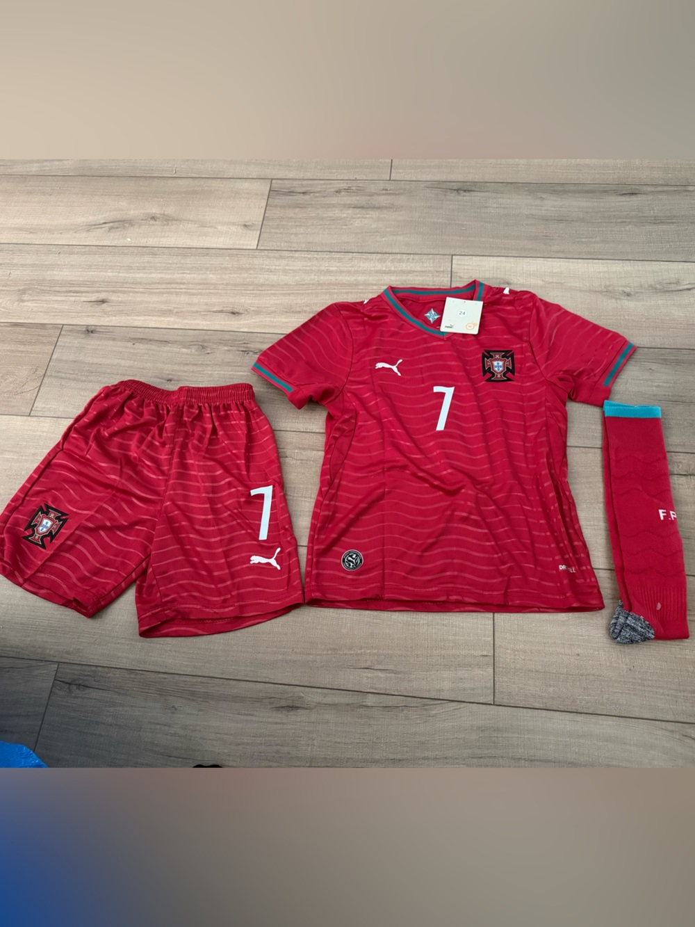 Ronaldo Youth SMALL PUMA 24 Soccer Jersey Portugal Set Red Kit 3 Piece Set NWT
